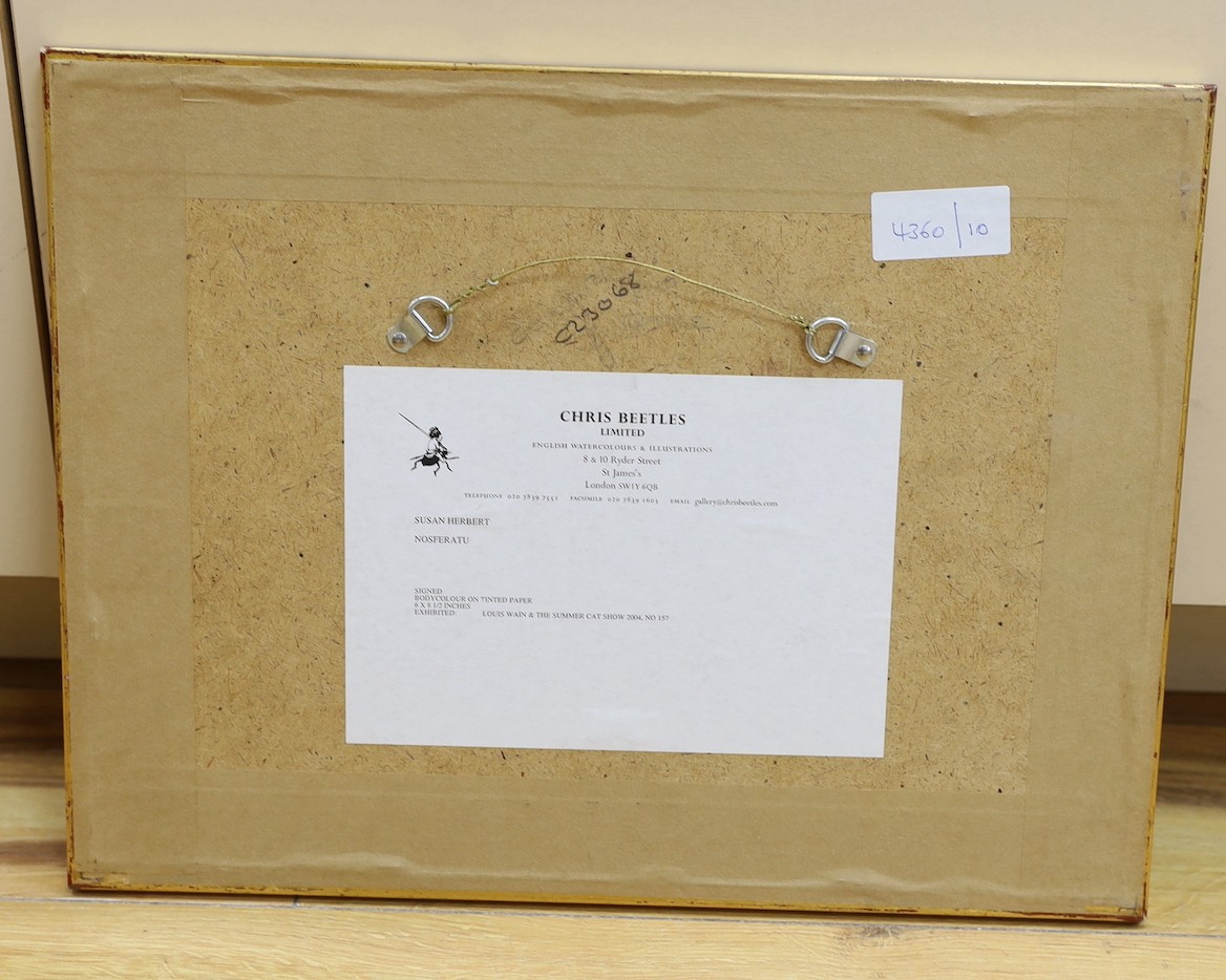 Susan Herbert (1945-2014), bodycolour on tinted paper, Nosferatu, signed, with Chris Beetles 2004 label verso, 14 x 21cm